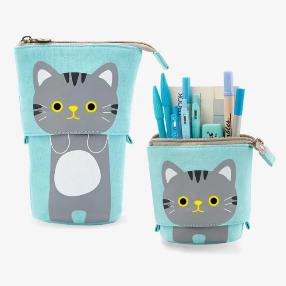 Two cat sliding pencil cases pushcases NEW